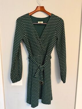 Anthropologie Dark Green knit Long-Sleeve Wrap Dress